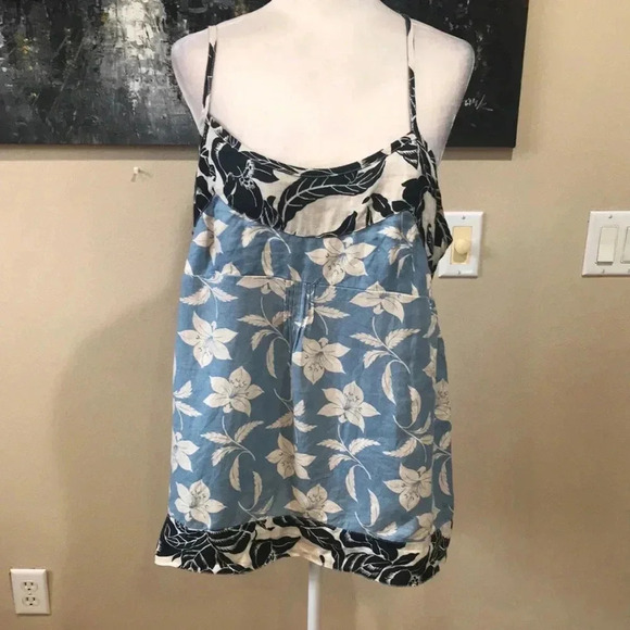 Linen Floral Adjustable Spaghetti Strap Top with side Pockets-Size XL - Picture 1 of 9